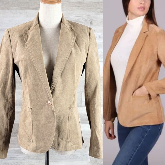 Blassport by Bill Blass UltraSuede Neutral Tal Lightweight Single Button Blazer - Picture 16 of 16